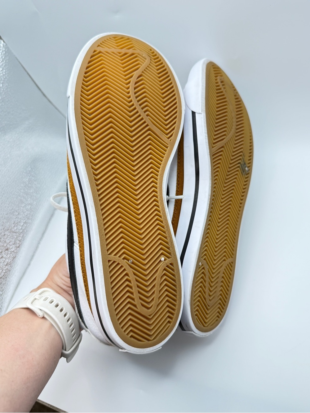 Nike court White Sneakers with Black Swoosh and Brown Trim - Picture 4 of 7